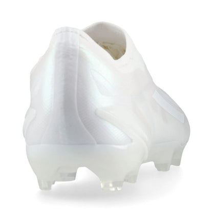 back view of the adidas X Crazyfast .1 Laceless FG Pearlized pack in a clean White finish.