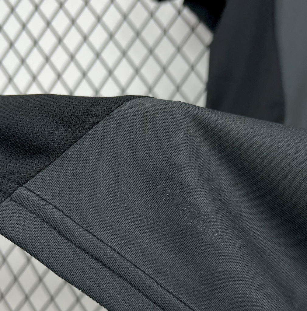bottom left view of the Inter Miami 25/26 Away Black and Pink Football Jersey Designed by Adidas