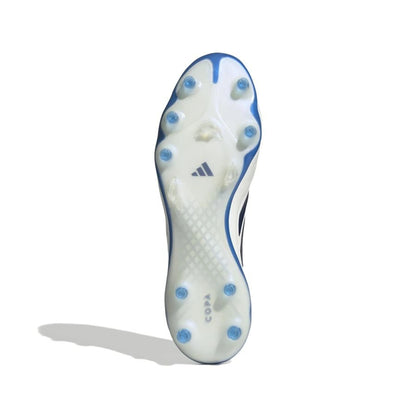 bottom view of the adidas Copa Pure IV Elite Laceless FG in White/Blue from the Chaos vs Control Pack