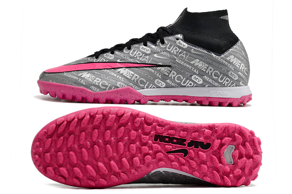 nike air zoom mercurial superfly 9 elite turf in silver/pink