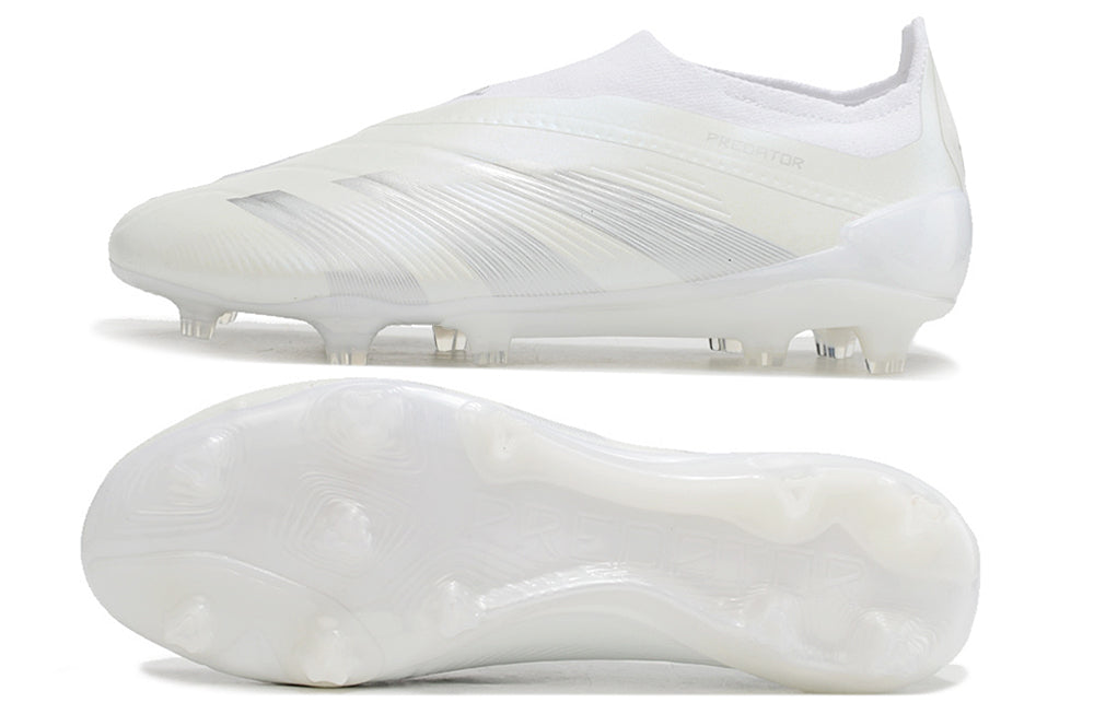 adidas predator elite, full white, available in FG (with laces and without), and with tongue.