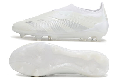 adidas predator elite, full white, available in FG (with laces and without), and with tongue.
