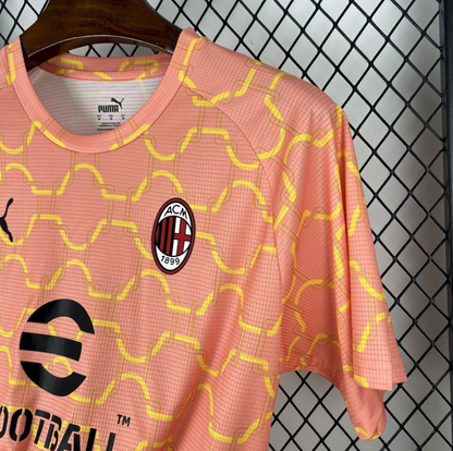 close up view on the AC Milan 2025/26 Pre-Match Jersey in Light Orange