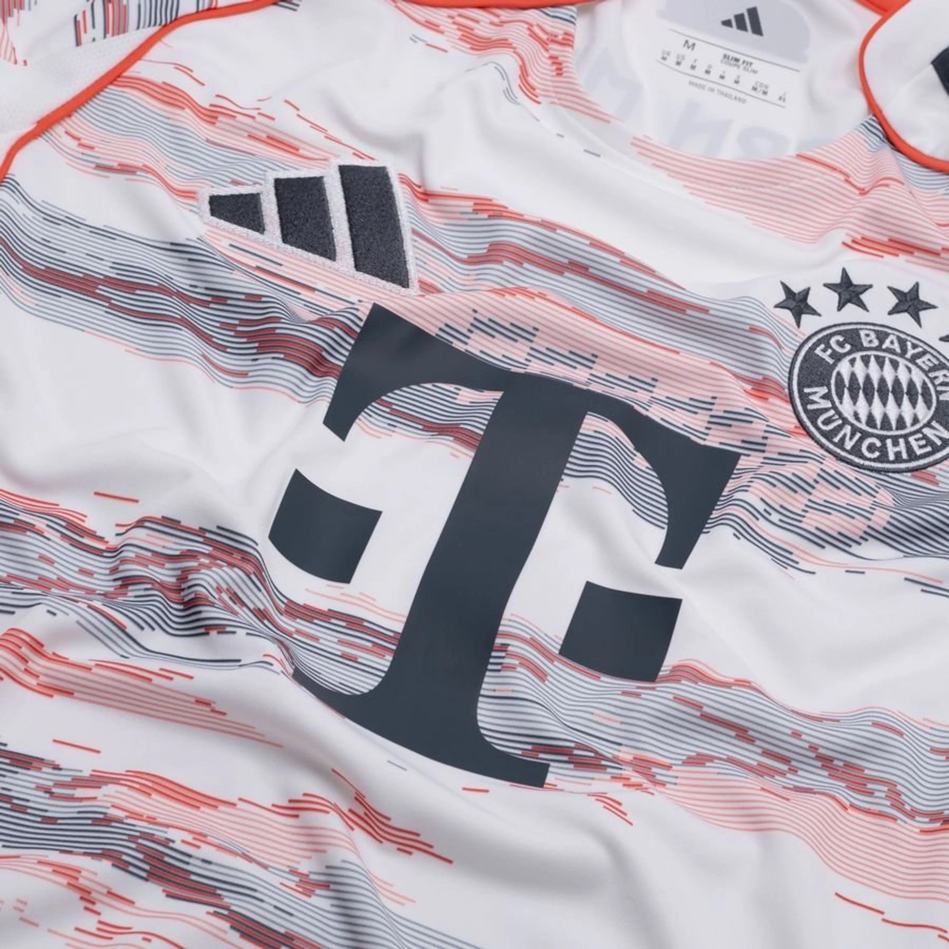 close up view of the Adidas Bayern Munchen 2025/26 Away White Jersey