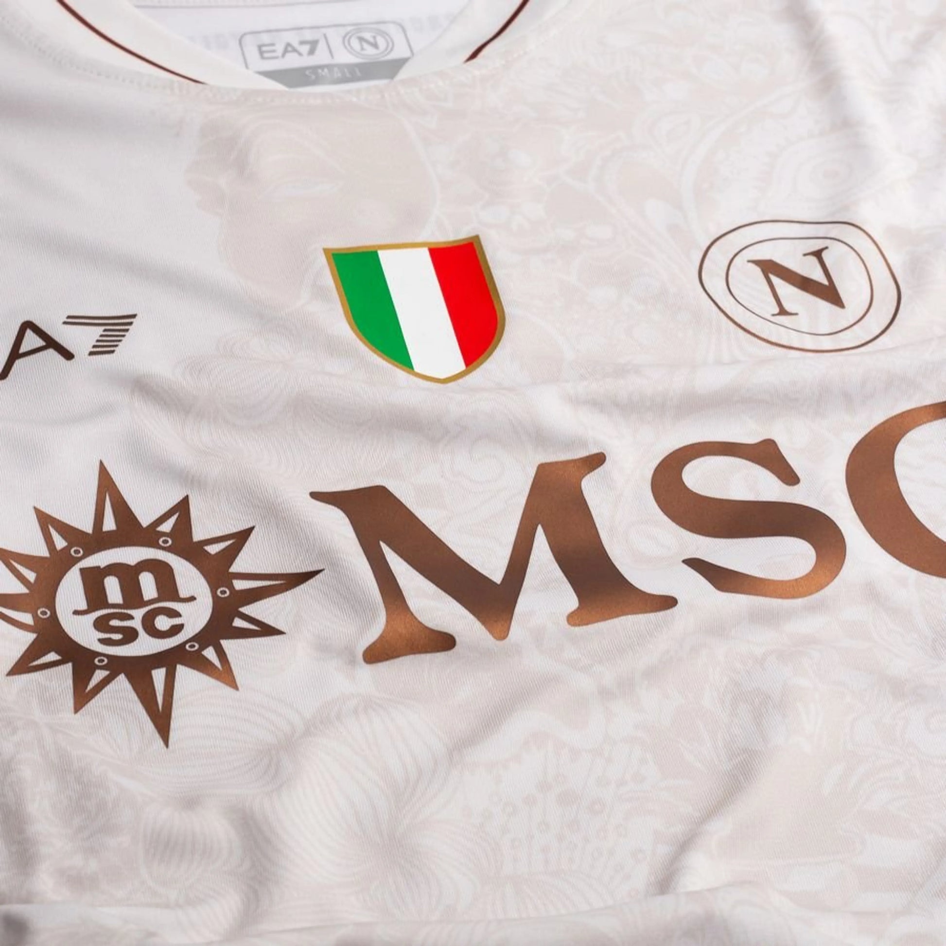 close up view of the EA7 SSC Napoli 2025/26 Away White Shirt