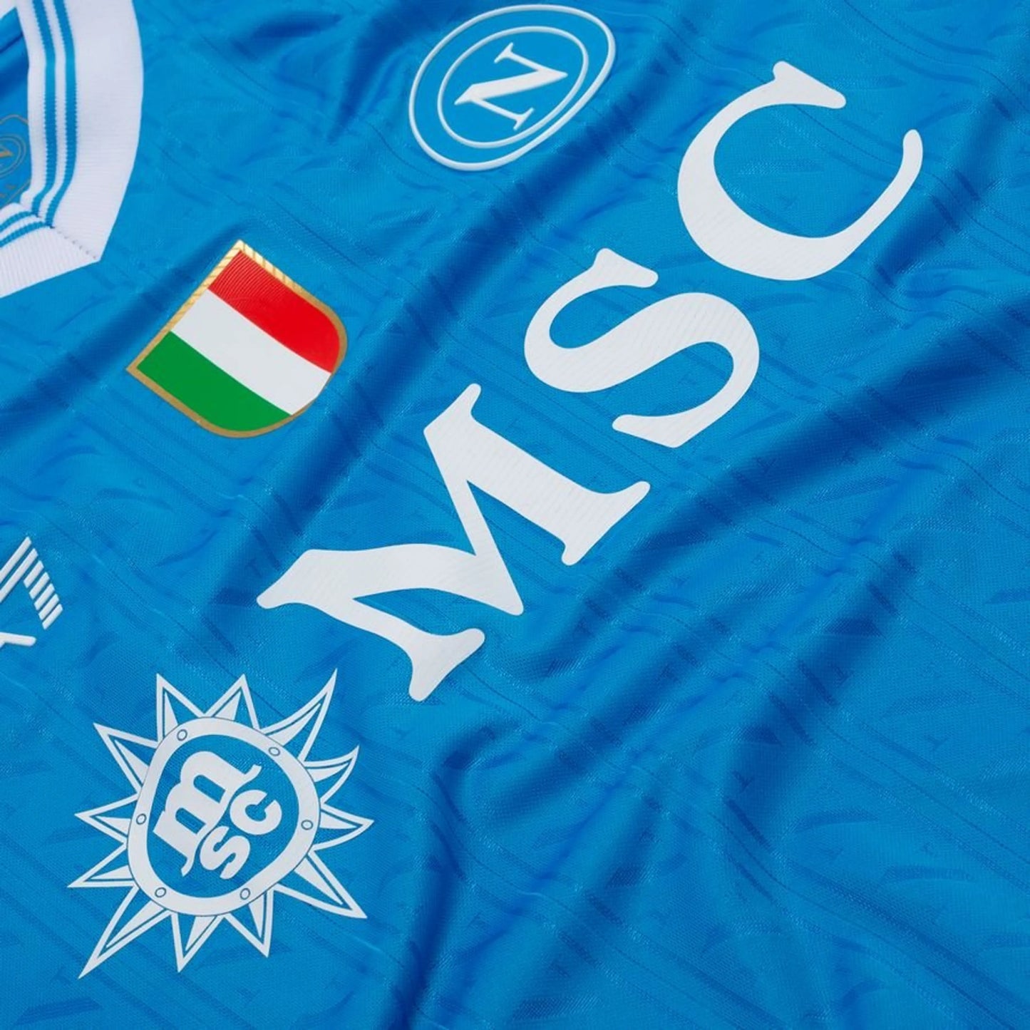 close up view of the EA7 SSC Napoli 2025/26 Home Blue Jersey