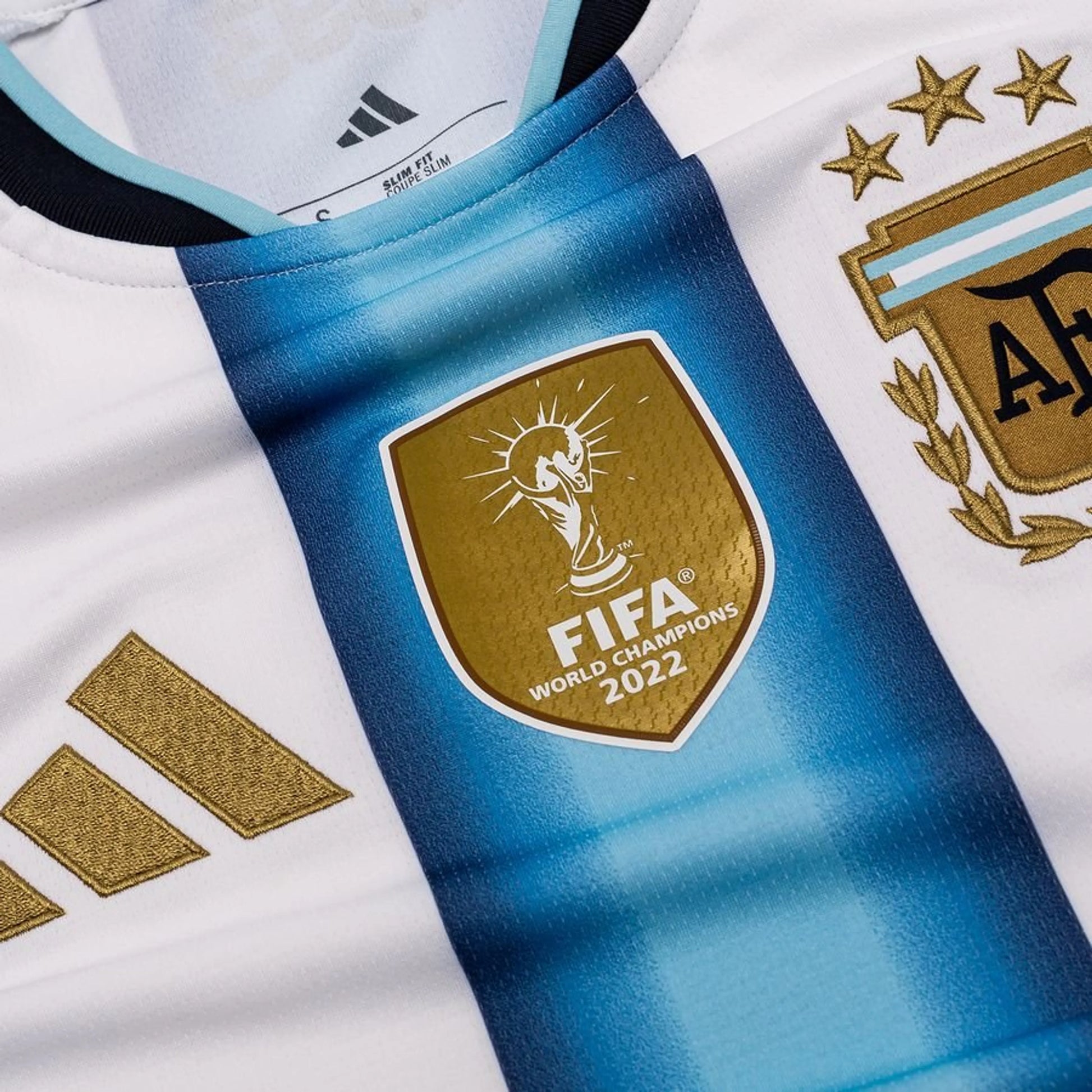 close up view of the adidas Argentina 2026 World Cup Home Long Sleeve Jersey in White Blue
