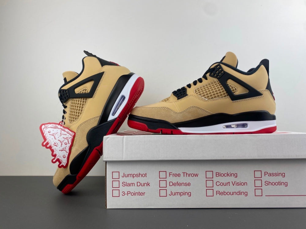 close view of the Air Jordan 4 Retro GS 'Pizza' (2025) Sesame/White-Fire Red-Black IH2094-200