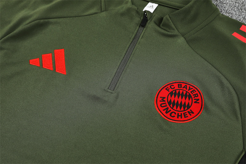 Bayern Munich 25/26 Quarter-Zip Tracksuit Dark Olive Green close view