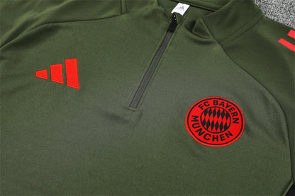 Bayern Munich 25/26 Quarter-Zip Tracksuit Dark Olive Green close view