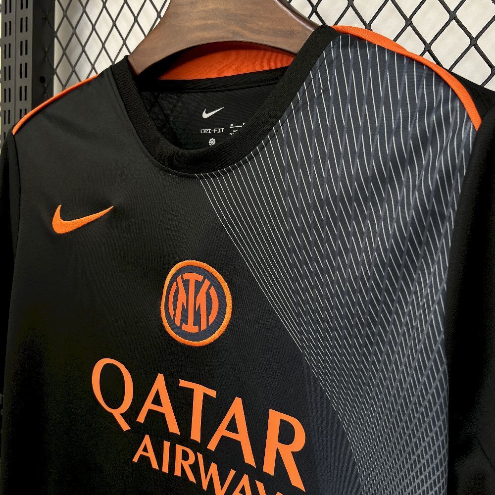 close view of the Nike Inter Milan 25/26 Third Black Pre-Match Top
