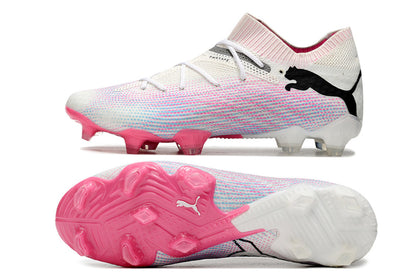 Puma future ultimate 7, white/pink, available in FG and turf.