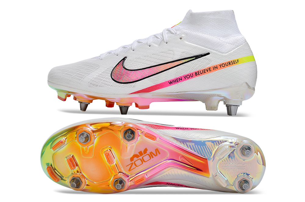 nike air zoom mercurial superfly 9 elite metal-sg in white/pink
