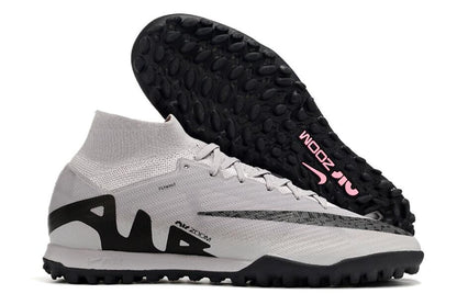 Nike air zoom mercurial superfly 9 elite, grey/black, available in FG, turf, and futsal.