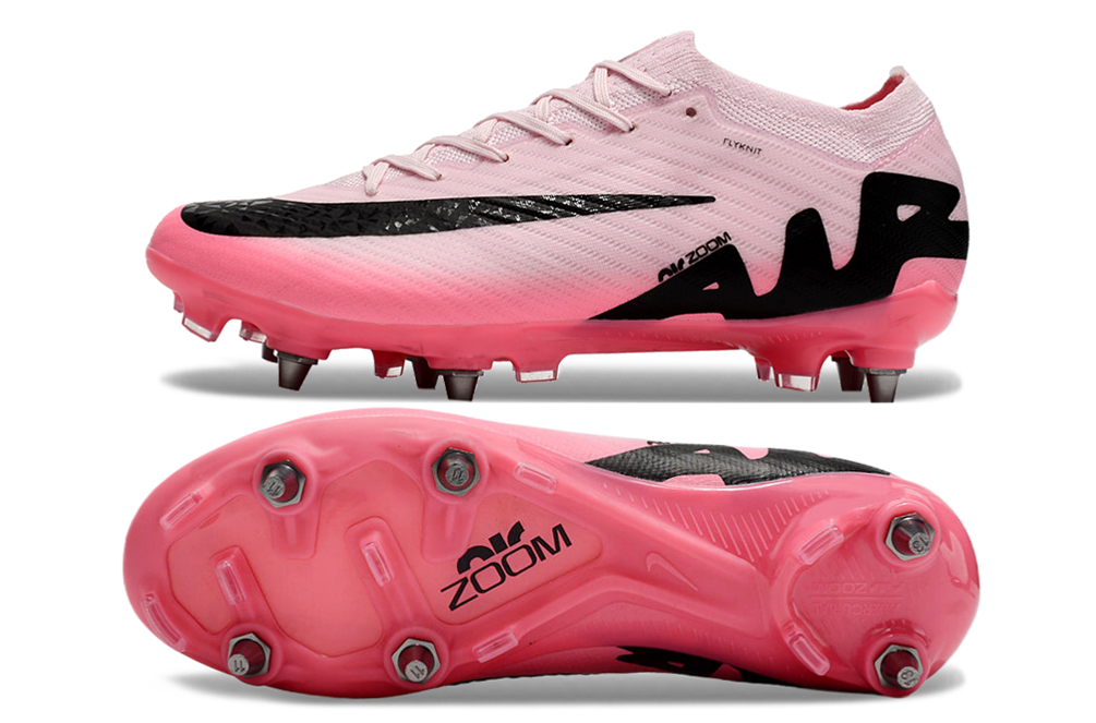 nike air zoom mercurial vapor 15 elite, pink/black, available in FG, turf, futsal, and sg-metal.