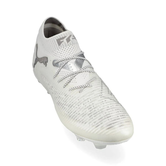 front view of the PUMA Future 8 Ultimate FG White Pack in White/Silver colorway