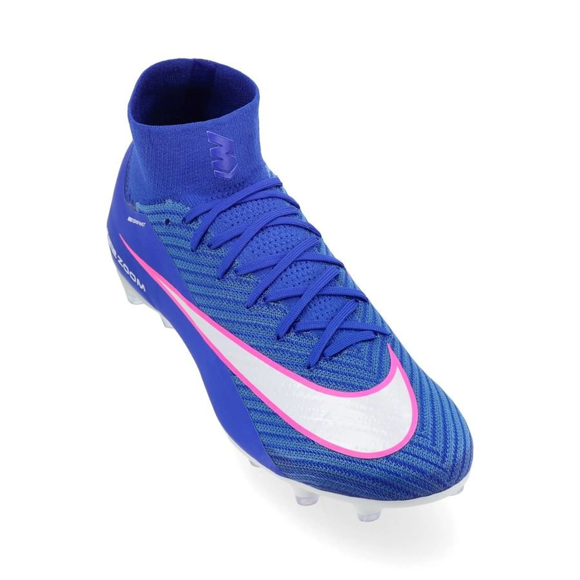 front view of the Nike Air Zoom Mercurial Superfly 10 Elite AG-PRO in Racer Blue / White (Attack Pack)