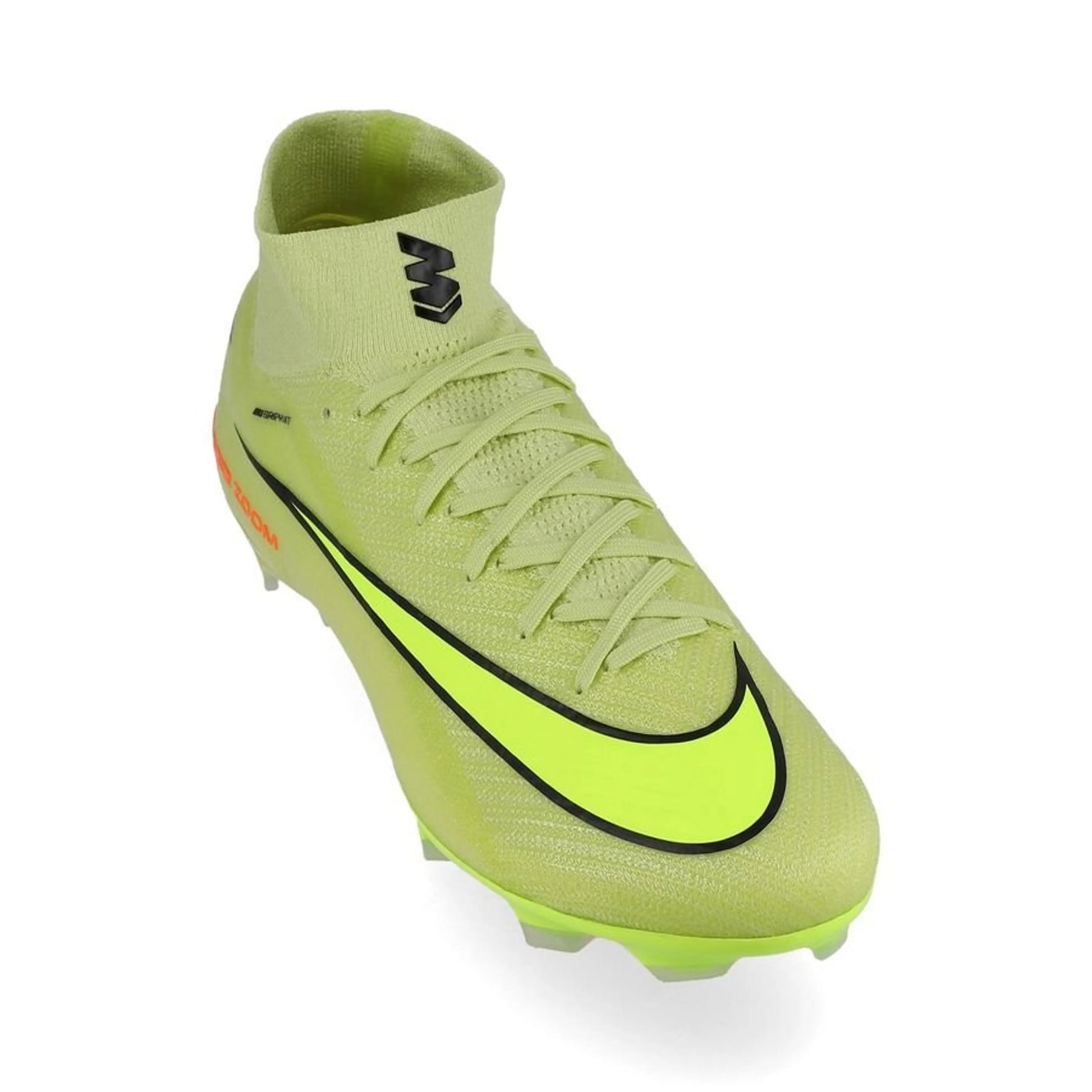 front view of the Nike Air Zoom Mercurial Superfly 10 Elite FG "Max Voltage" Pack in a Green/Yellow colorway