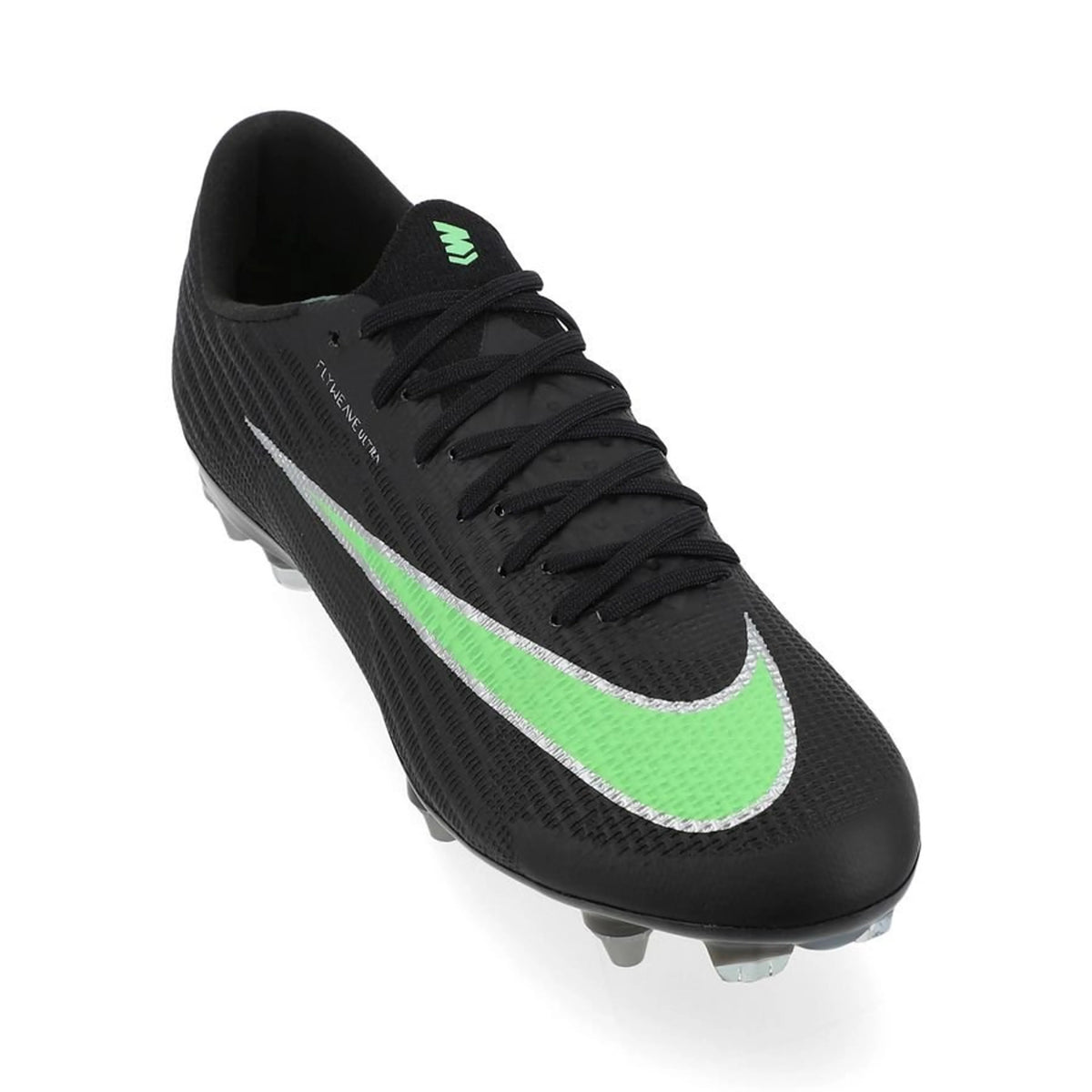 front view of the Nike Air Zoom Mercurial Superfly 11 Elite SG-PRO in Black/Green from the Shadow Pack