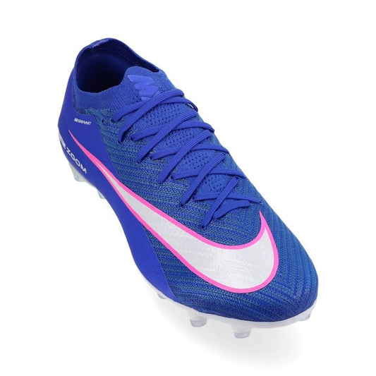 front view of the Nike Air Zoom Mercurial Vapor 16 Elite AG-PRO in Blue / White (Attack Pack)