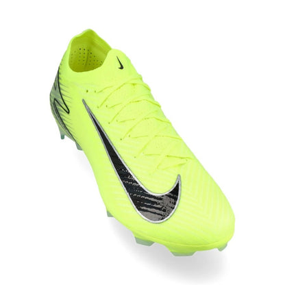 front view of the Nike Air Zoom Mercurial Vapor 16 Elite FG "Mad Voltage" Pack in a Neon/Black colorway
