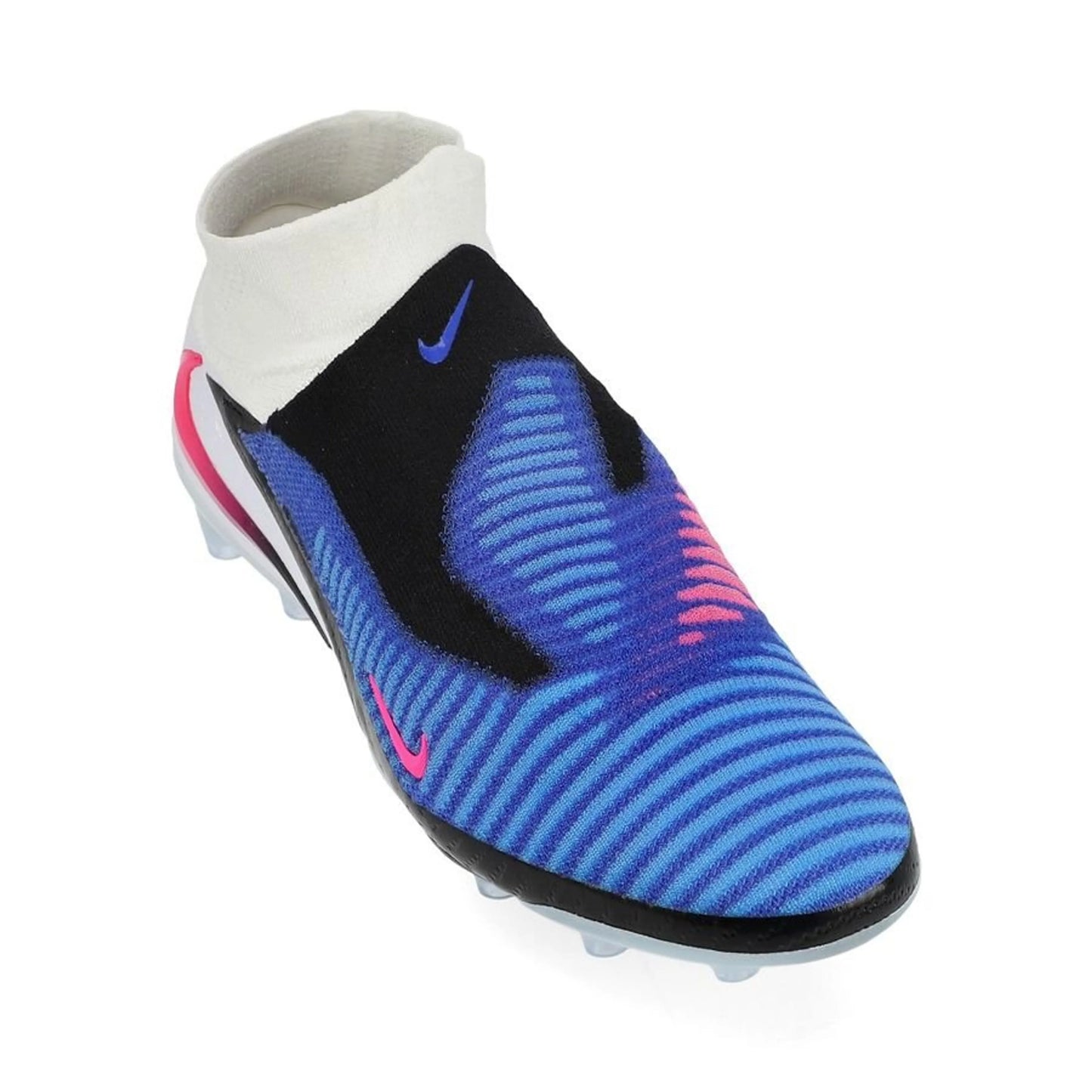 front view of the Nike Phantom 6 Elite High Cut AG-PRO in Racer Blue / Pink Blast / White (Attack Pack)
