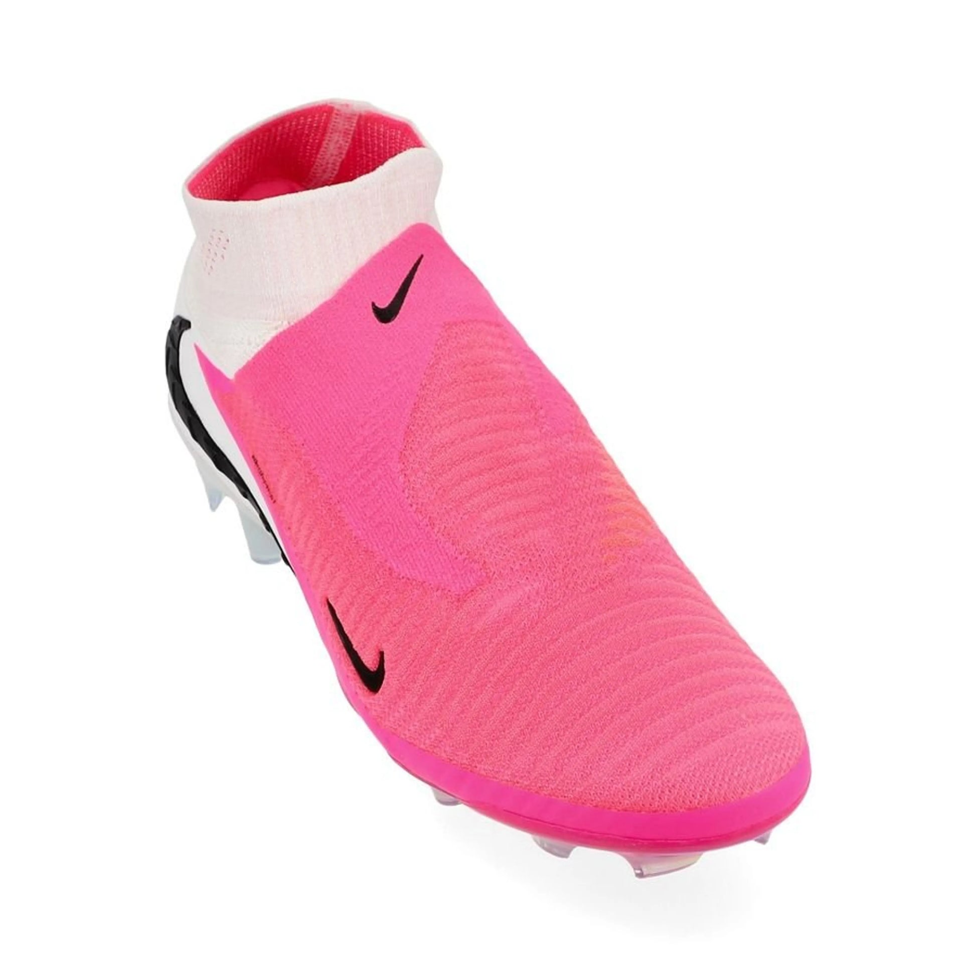 front view of the Nike Phantom 6 Elite High Cut FG in Pink / White / Black (Breakout Pack)