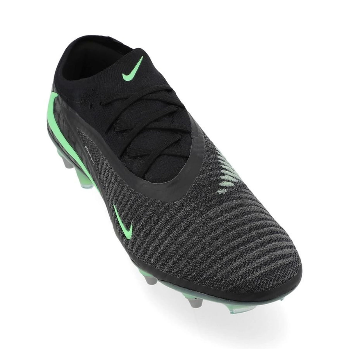 front view of the Nike Phantom 6 Elite Low Cut SG-PRO in Black/Green from the Shadow Pack 
