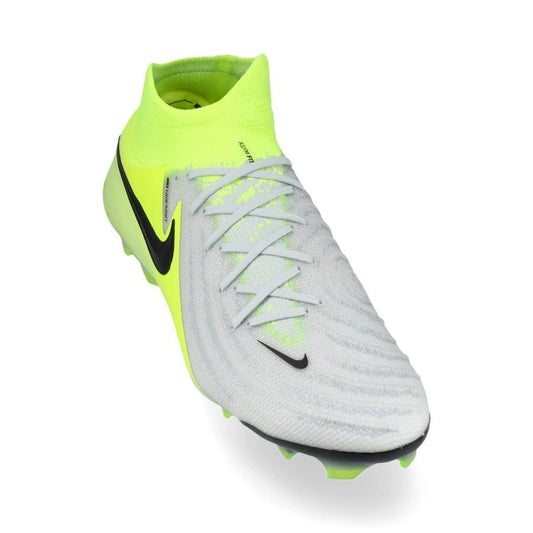 front view of the Nike Phantom Luna II Elite FG "Mad Voltage" Pack in a Silver/Black/Neon colorway