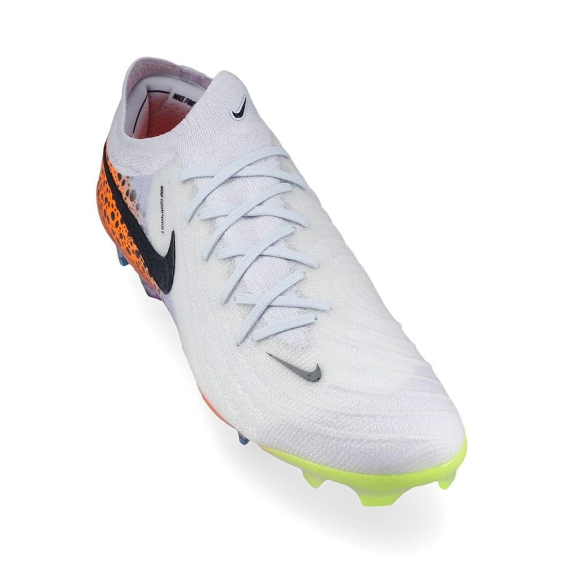 front view of the Nike Phantom gx 2 Elite FG "Electric" Pack in a Grey/Black/Orange colorway
