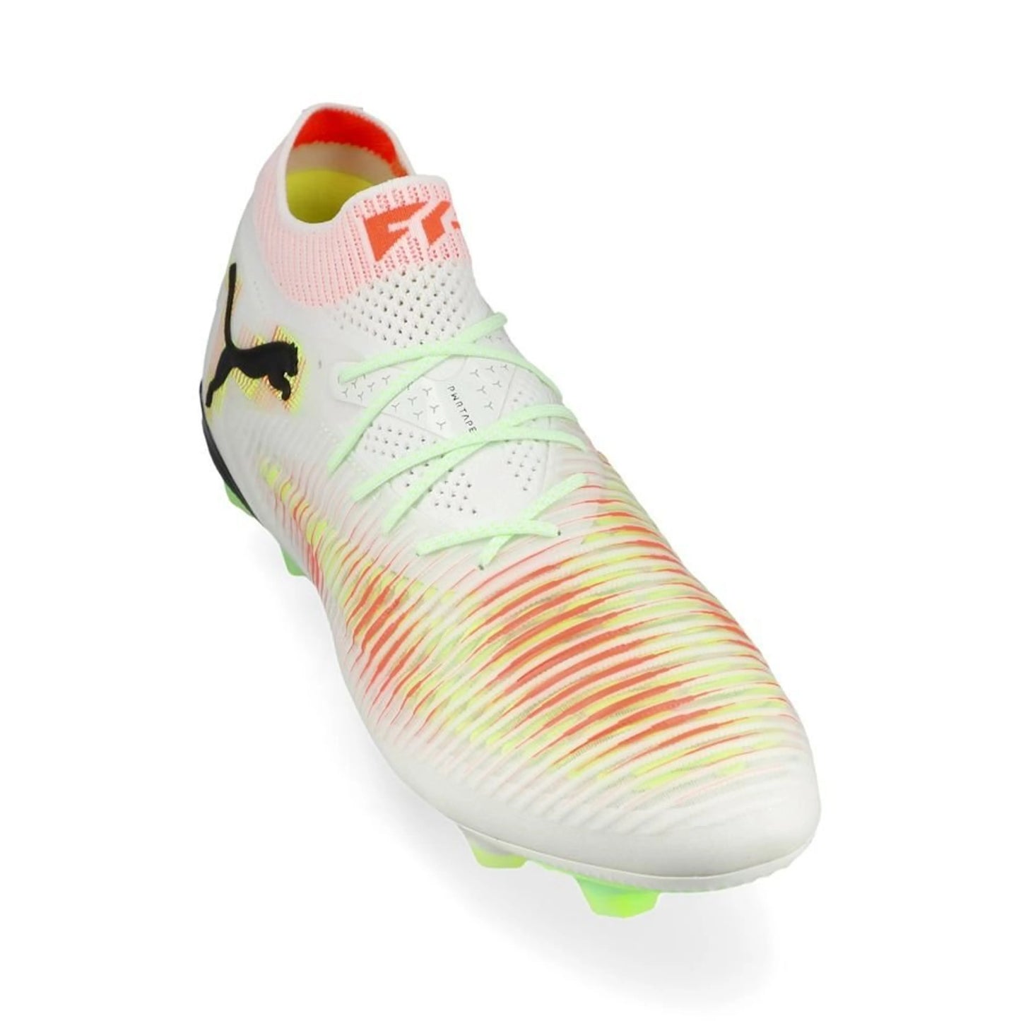 front view PUMA Future 8 Ultimate FG Launch Edition White/Black/Lime colorway