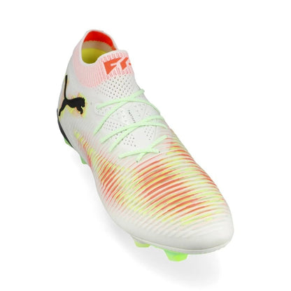 front view PUMA Future 8 Ultimate FG Launch Edition White/Black/Lime colorway