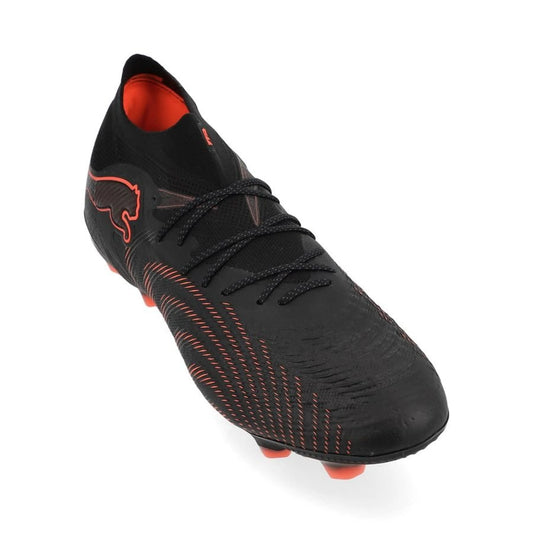 front view of the PUMA Future 9 Ultimate FG Eclipse in Black/Red/Gray colorway