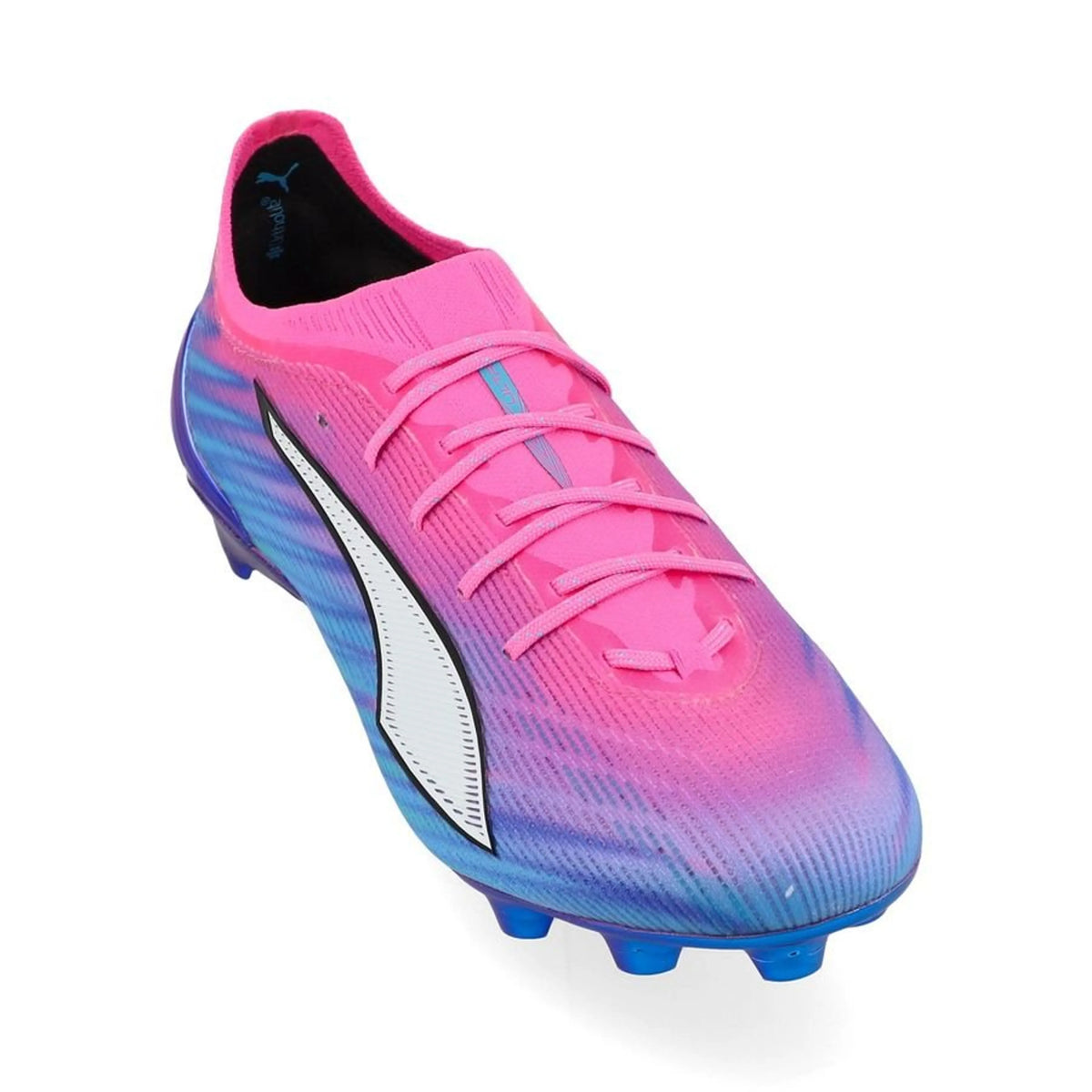 front view of the PUMA Ultra 6 Ultimate FG Women's in Poison Pink / Sun Stream (Showtime Pack)