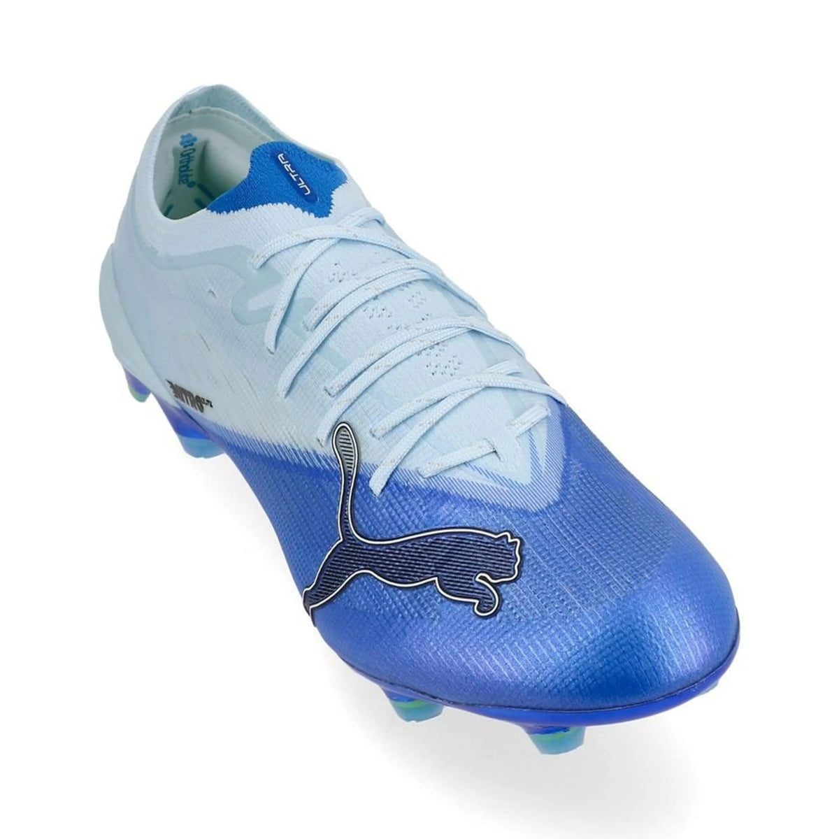 front view of the PUMA Ultra Nitro 7 Ultimate FG "Unscripted" in blue and white