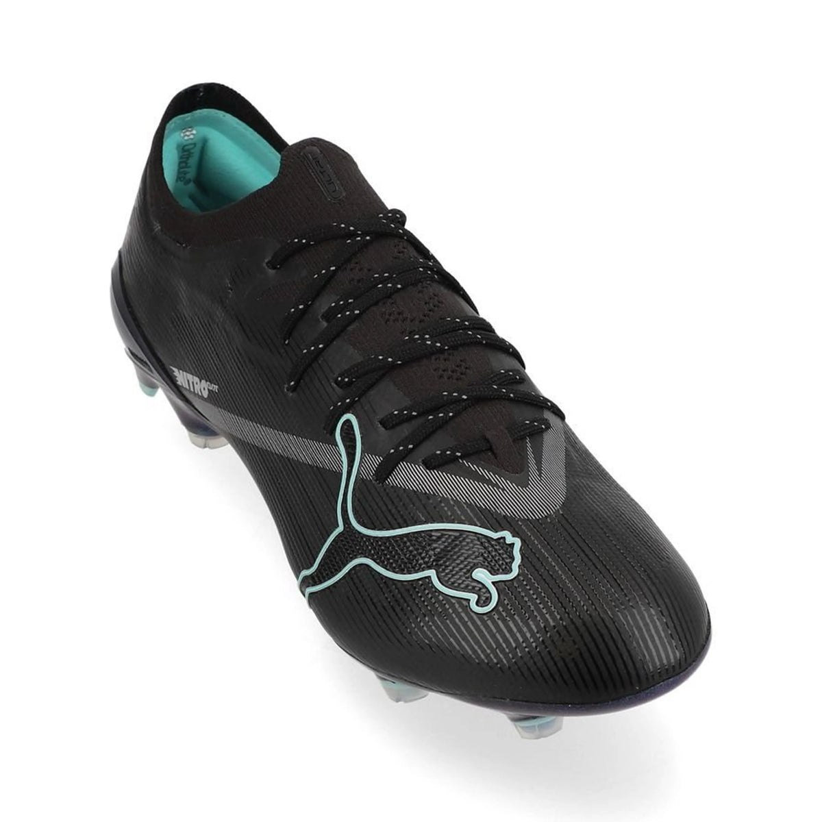 front view of the PUMA Ultra Nitro 7 Ultimate FG in Black from the Eclipse Pack