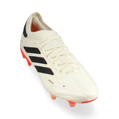 front view of the adidas Copa Pure 2 Elite FG "Solar Energy" Pack in an Off-white/Black/Red colorway