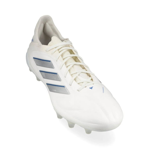 front view of the adidas Copa Pure Elite III FG "Polar Victory Pack" in a White/Silver/Blue colorway