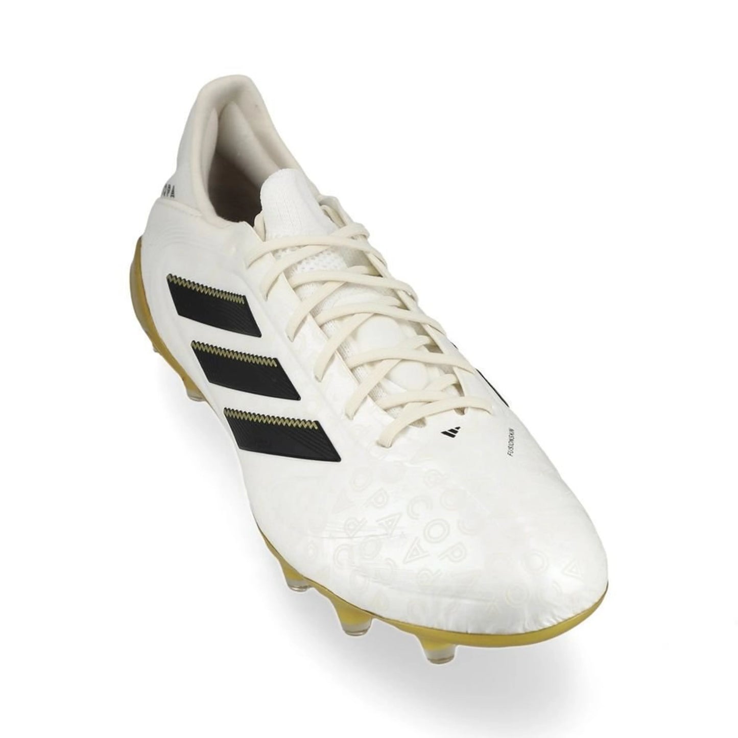 front view of the adidas Copa Pure Elite III FG "Road to Glory" Pack in a White/Black/Gold colorway 