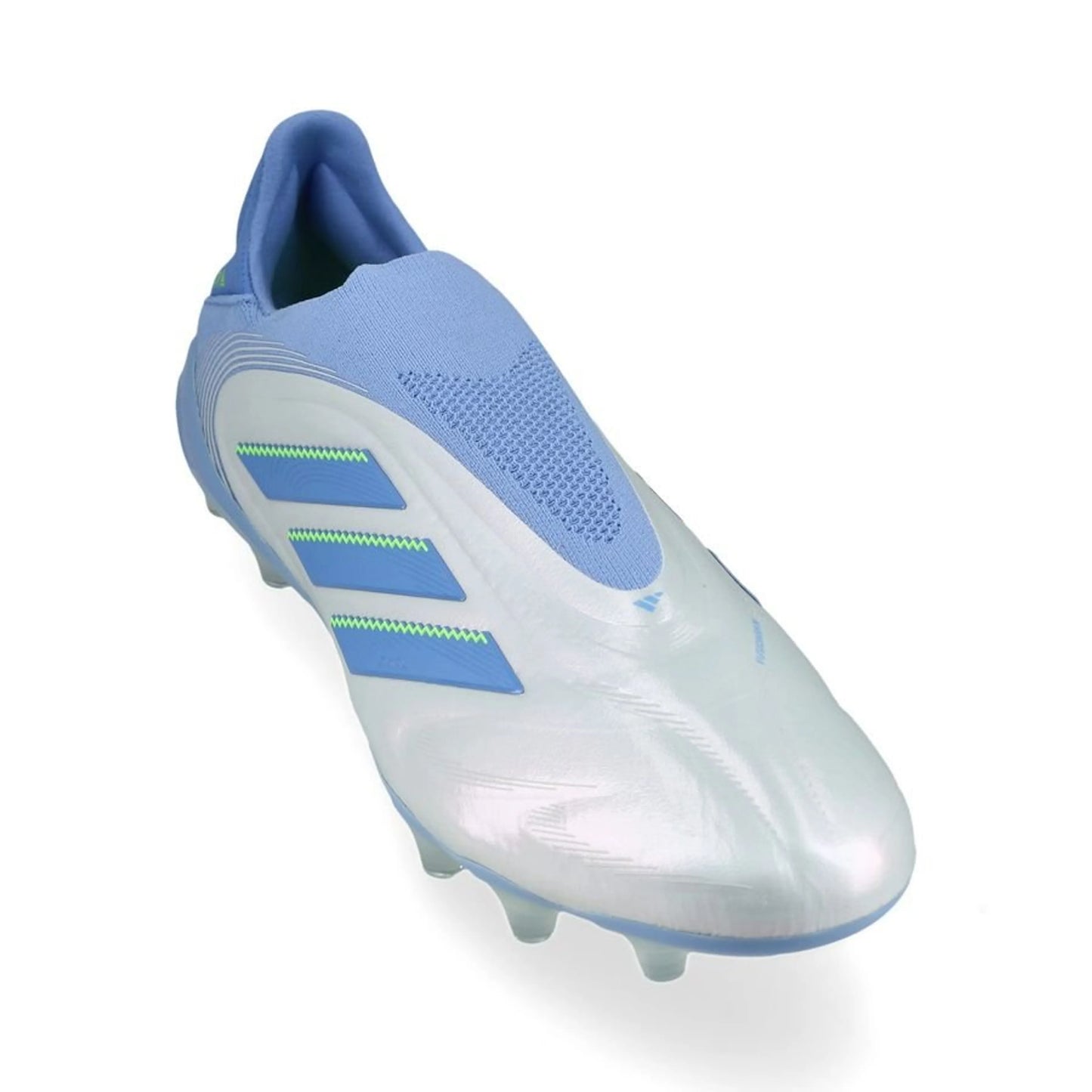 front view of the adidas Copa Pure Elite III Laceless FG "Celestial Victory" pack in a Blue/Lemon colorway