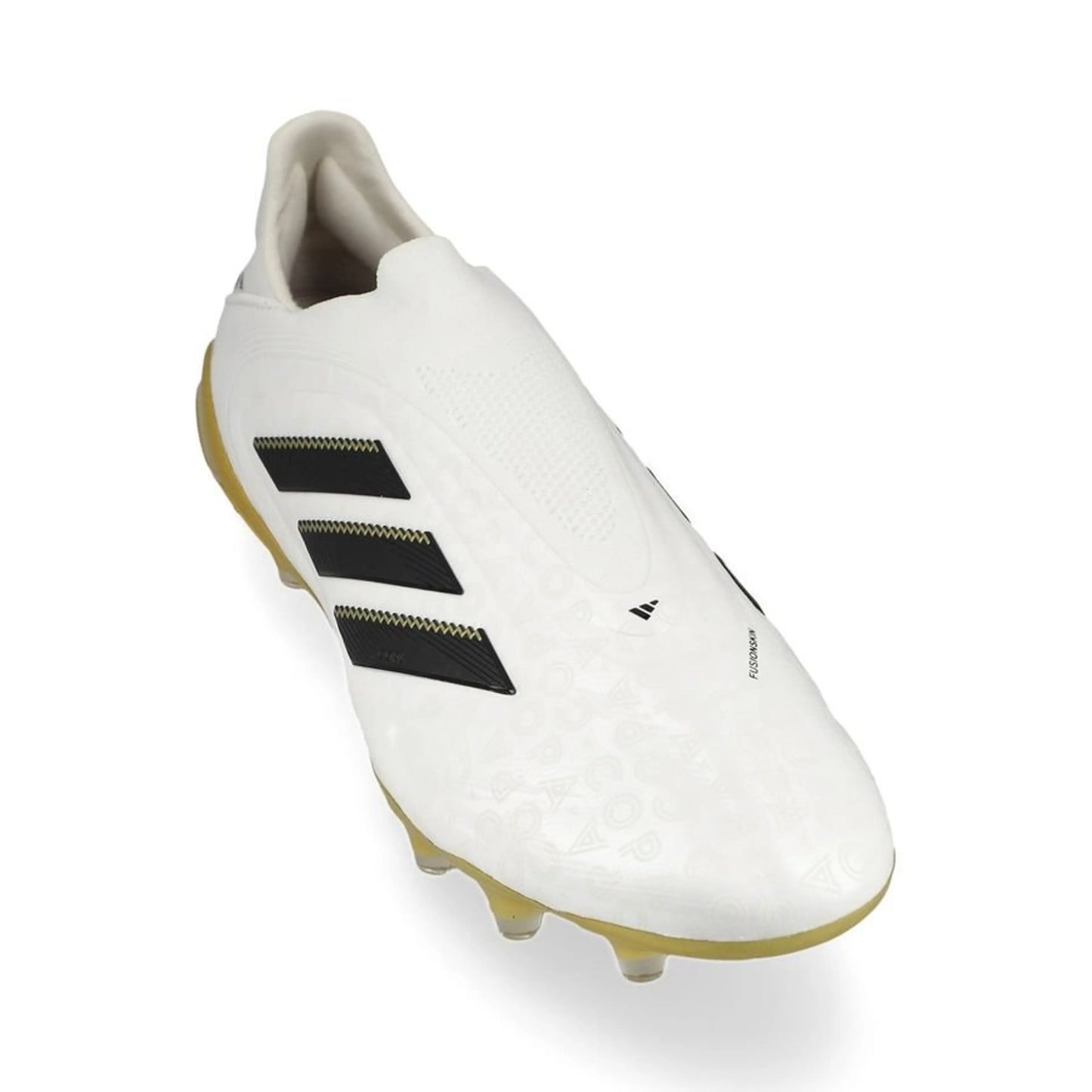 front view of the adidas Copa Pure Elite III Laceless FG "Road to Glory" pack in a White/Black/Gold colorway