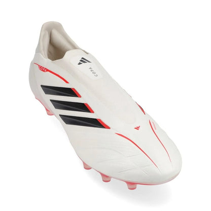 front view of the adidas Copa Pure IV Elite Laceless AG in Footwear White / Zero Metallic / Core Black / Lucid Red (Born For Goals Pack)