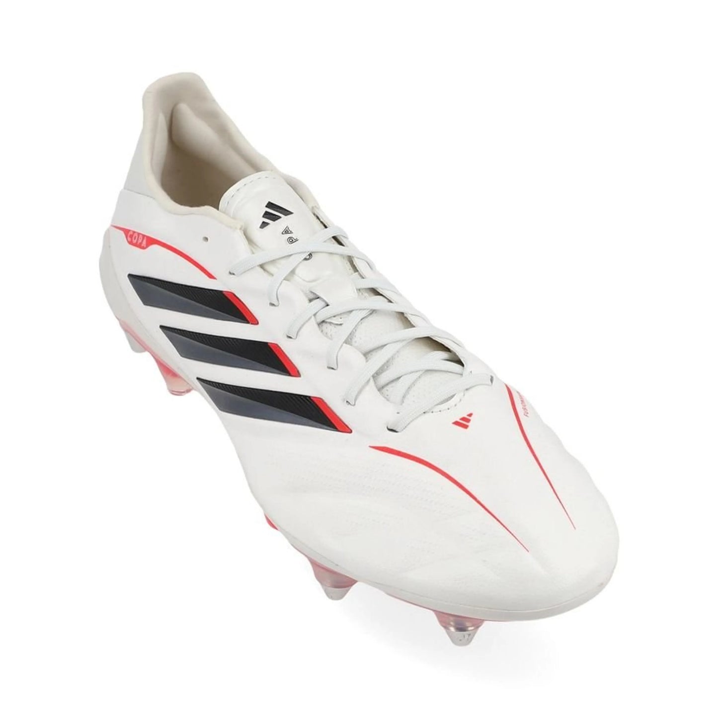 front view of the adidas Copa Pure IV Elite SG in Footwear White / Zero Metallic / Core Black / Lucid Red (Born For Goals Pack)