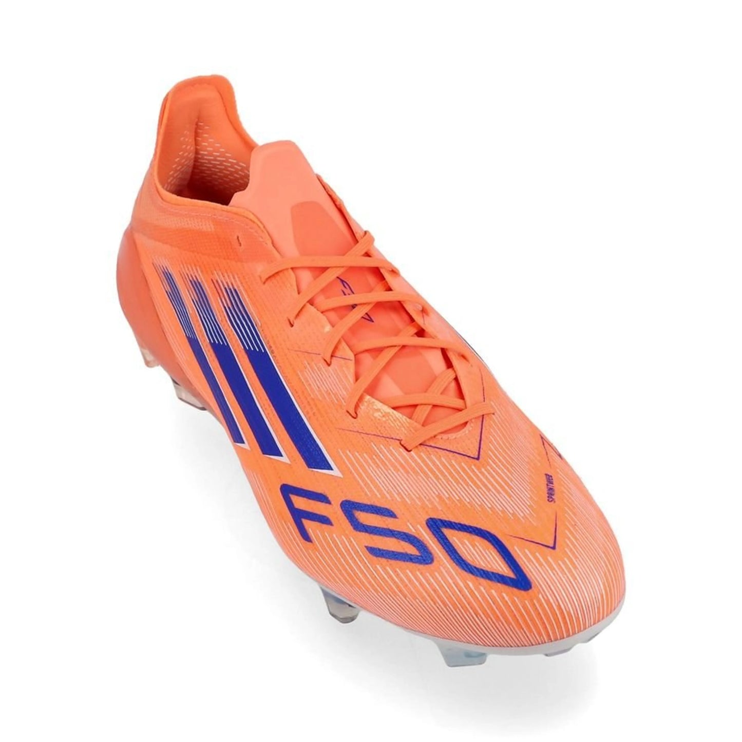 front view of the  adidas F50 Elite FG "Coral Blaze" Pack in an Orange/Blue colorway