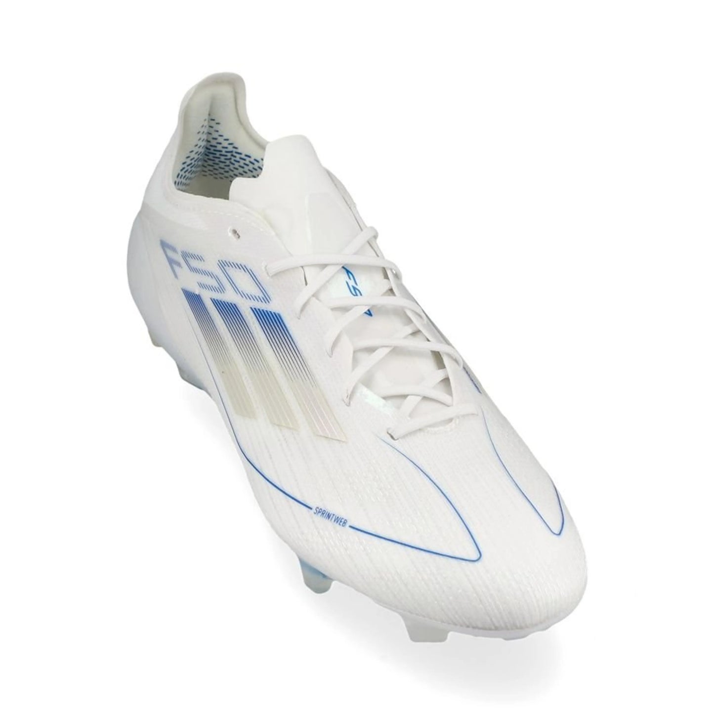 front view of the adidas F50 Elite FG "Polar Victory Pack" in a White/Blue colorway