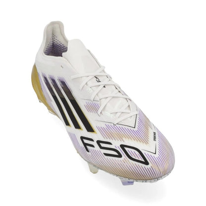 front view of the adidas F50 Elite FG "Road to Glory" Pack in a White/Black/Gold colorway