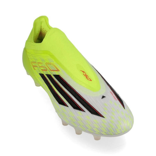 front view of the adidas F50 Elite Laceless AG in Yellow / Black / Red (Born For Goals Pack)