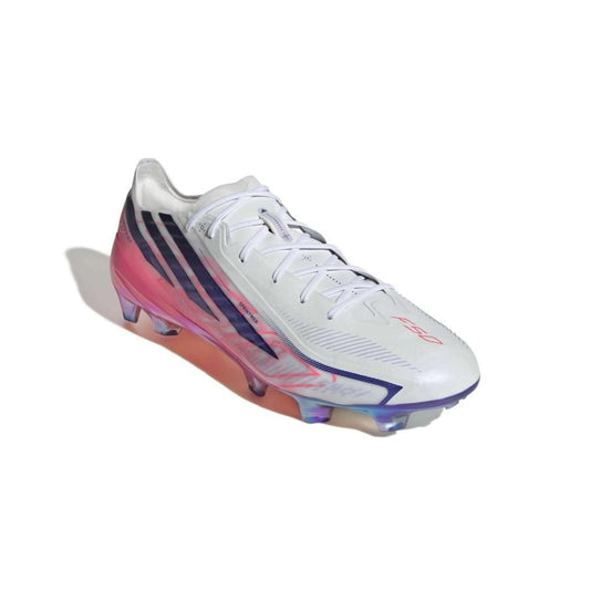 front view of the adidas F50 Hyperfast Elite FG in White/Pink from the Chaos vs Control Pack 