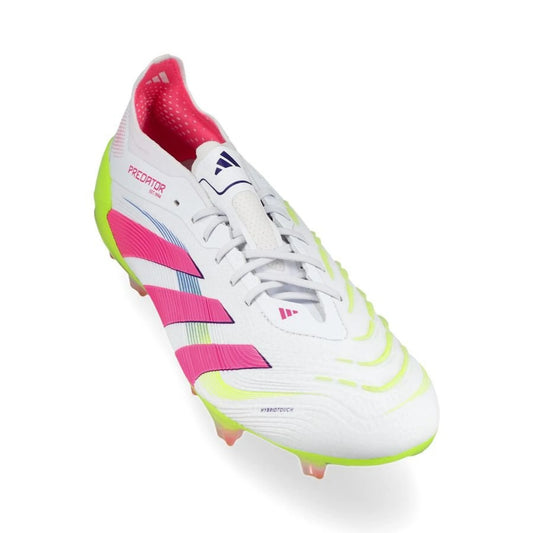 front view of the adidas Predator Elite FG "Celestial Victory" Pack in a White/Lemon/Pink colorway 