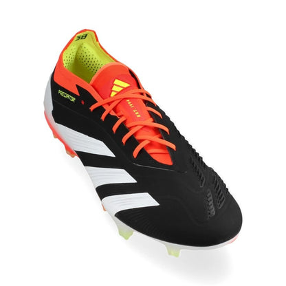 front view of the adidas Predator Elite FG "Solar Energy" pack in Black/White/Red colorway